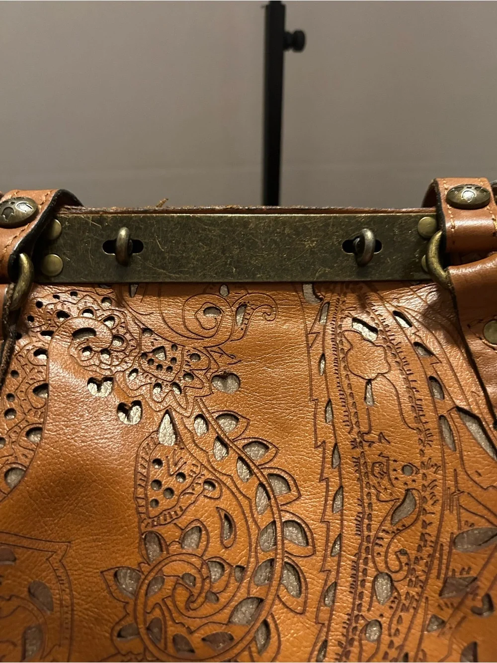 Patricia Nash Cutout Leather Tote Bag in Tan